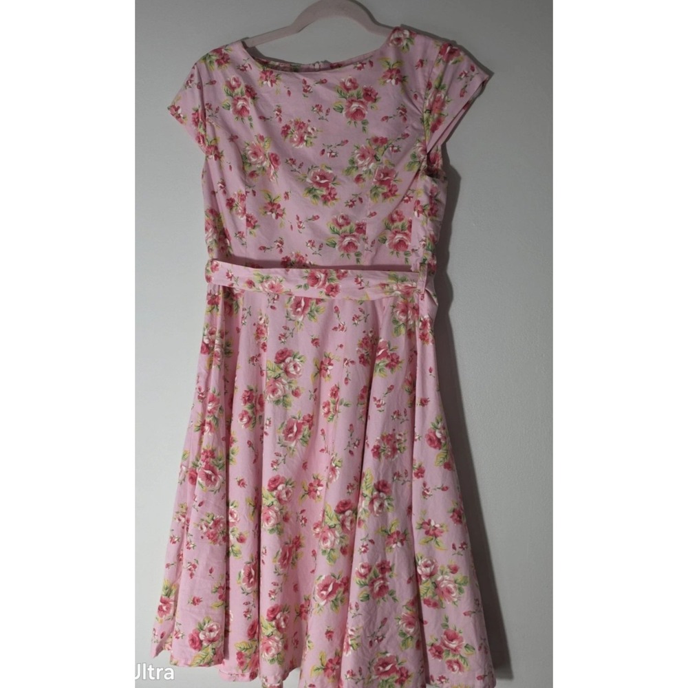 Ensnovo 50/60's Style Pink Flowered Dress Fit and Flair Small feminine cottage